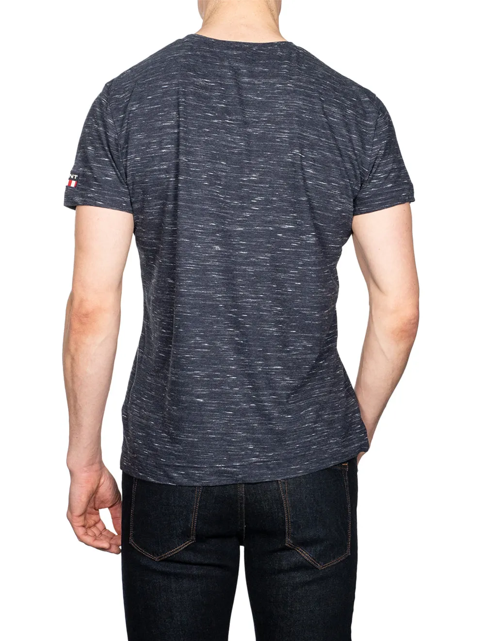 Marlierte Kurzarm-T-Shirt Abendblau