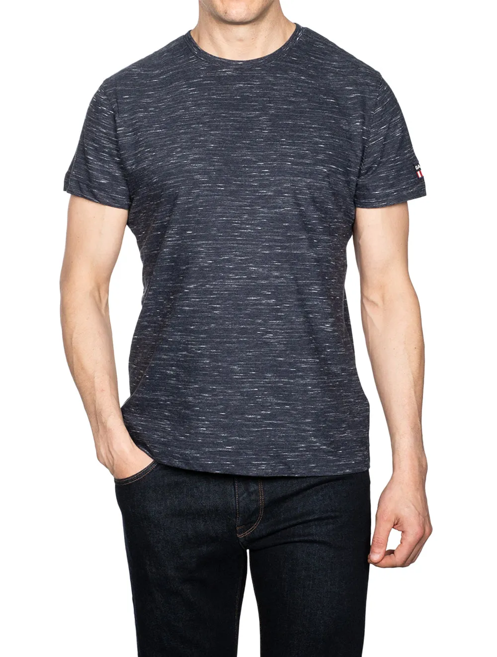 Marlierte Kurzarm-T-Shirt Abendblau