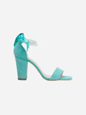 Melissa Vegan Wildleder Perlen Sandalen mit Absatz | Aquamarin