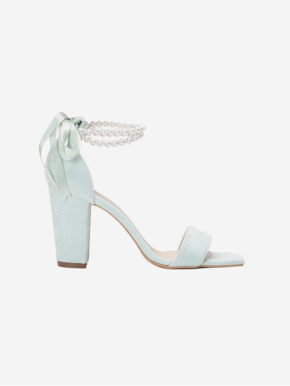 Melissa Vegan Wildleder Perlen Sandalen mit Absatz | Minzgrün