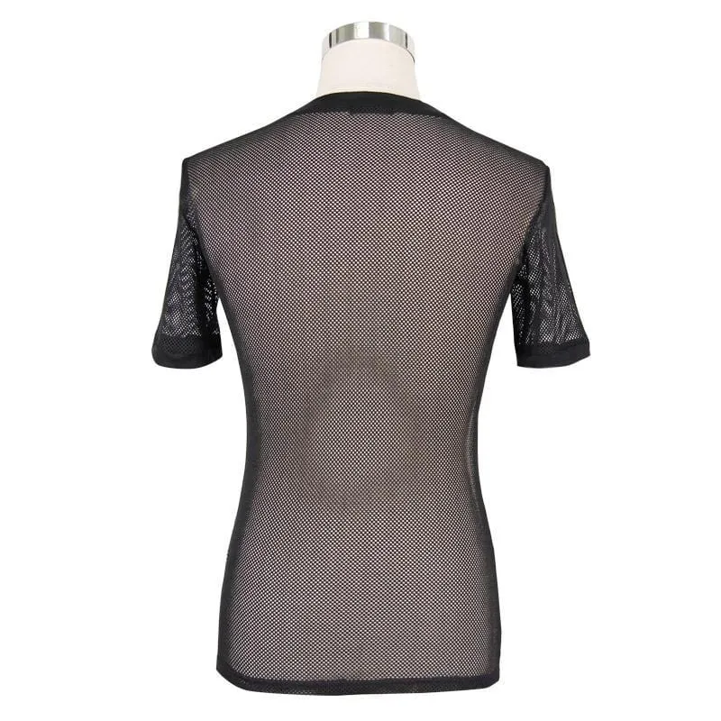 Herren T-Shirt mit Mesh-Einsätzen und Punk-Design, kurzärmlig