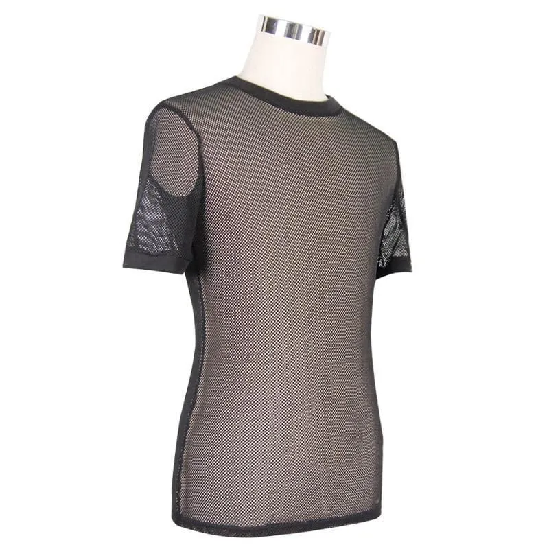 Herren T-Shirt mit Mesh-Einsätzen und Punk-Design, kurzärmlig