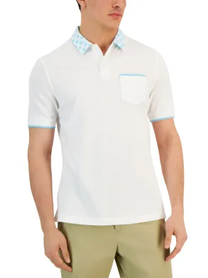 Herren Polo-Shirt mit Druck am Kragen, Weiß