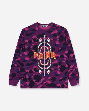Herren Langarm-T-Shirt mit Farbcamouflage-Muster in Lila