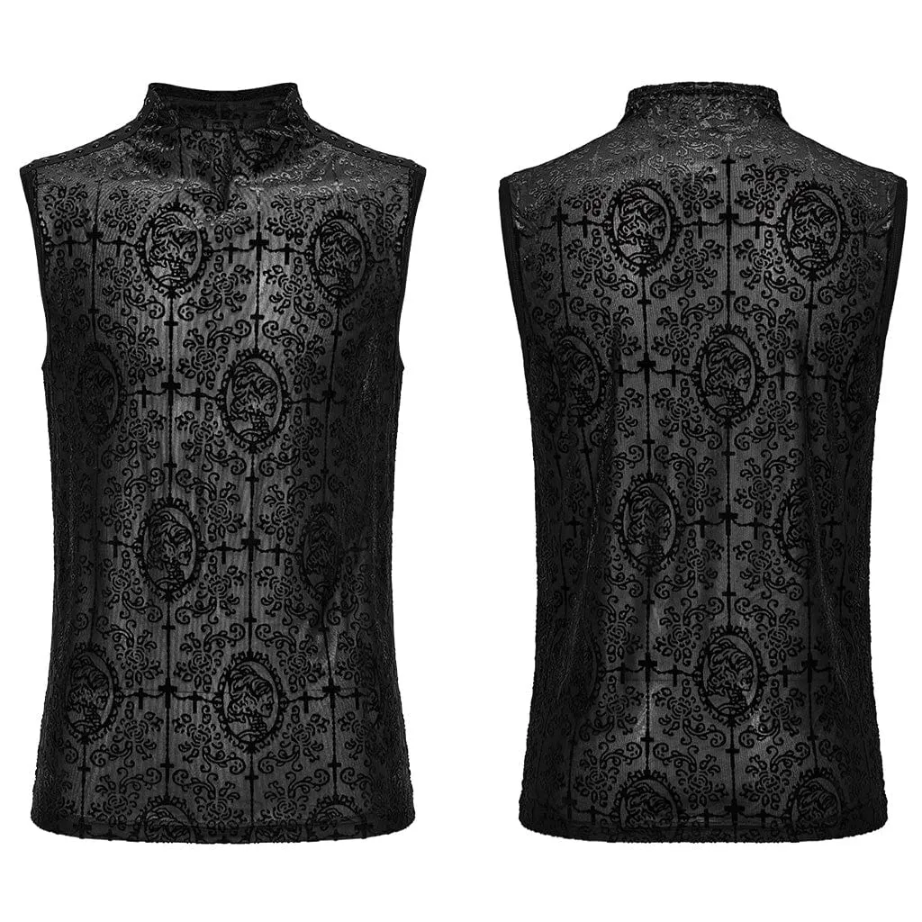 Herren Gothic Perlenbesetztes Flock-Tanktop mit Kreuz