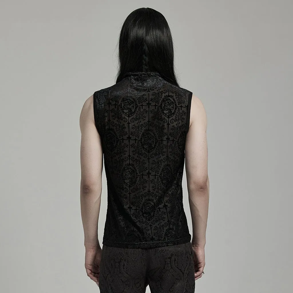 Herren Gothic Perlenbesetztes Flock-Tanktop mit Kreuz