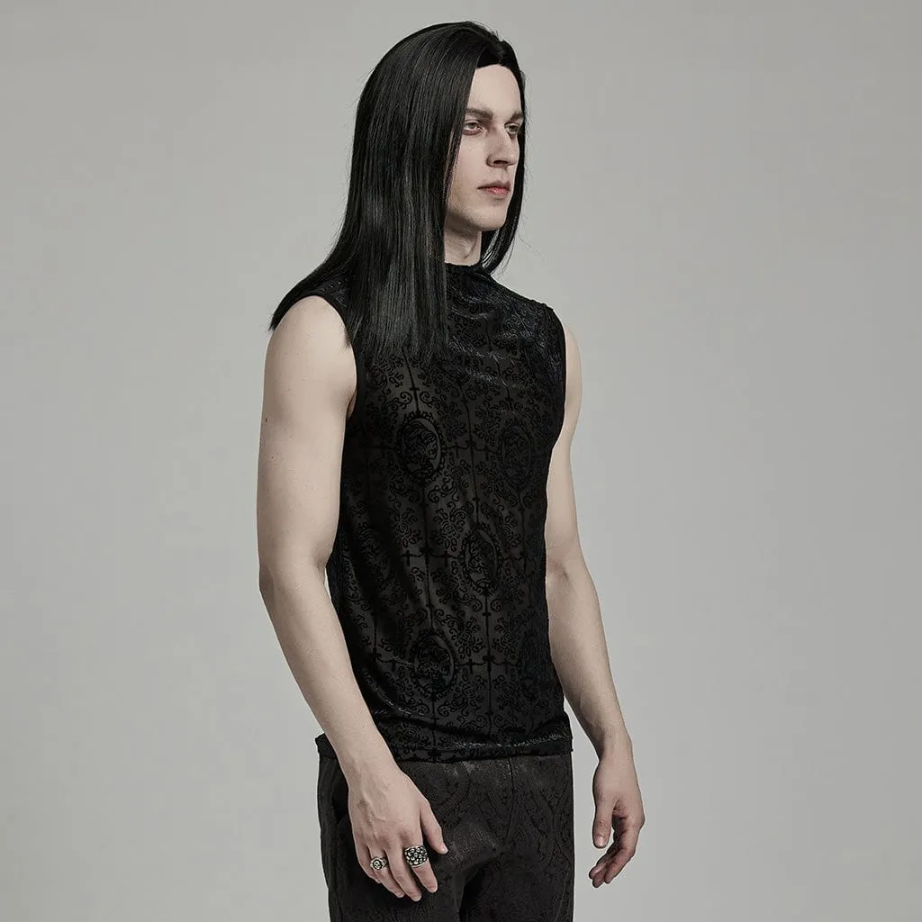 Herren Gothic Perlenbesetztes Flock-Tanktop mit Kreuz