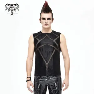 Herren Gothic Punk Mesh Kunstleder Tanktops Schwarz