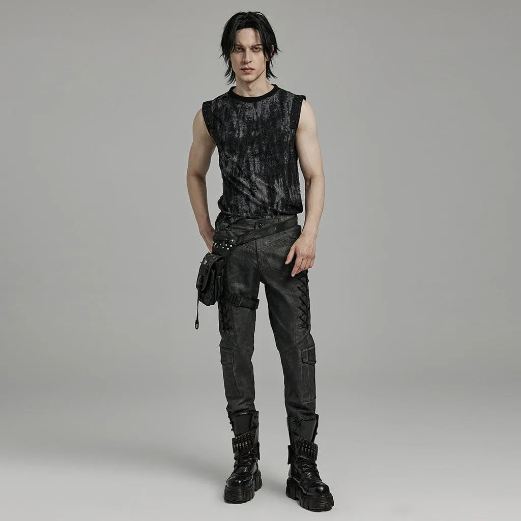 Herren Gothic Punk Zerrissenes Ösen Schwarzes Graues Tanktop