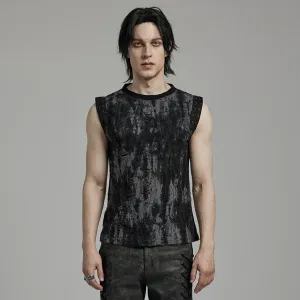 Herren Gothic Punk Zerrissenes Ösen Schwarzes Graues Tanktop