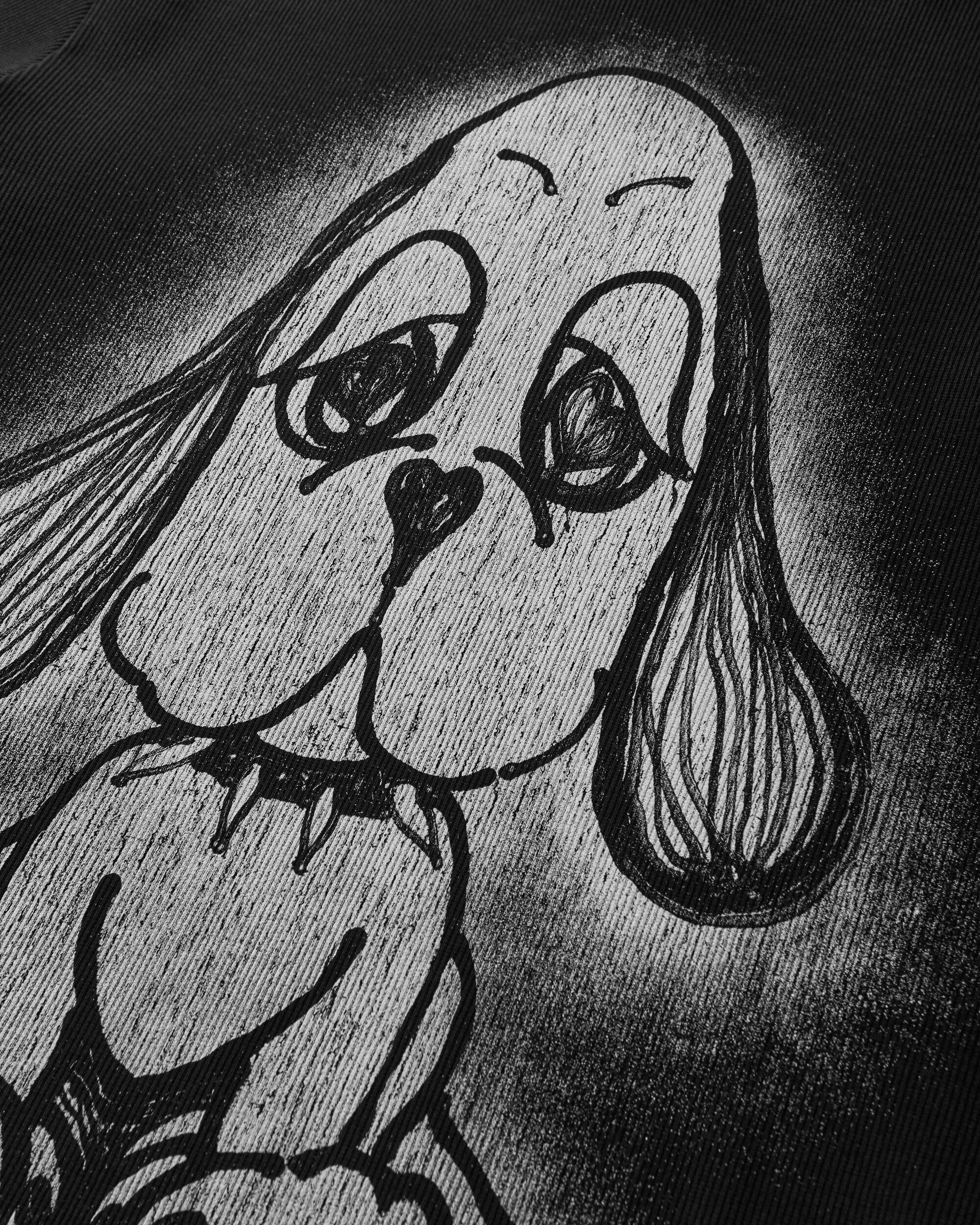 Herzen-Augen-Pupillen Rippen T-Shirt Schwarz für Herren