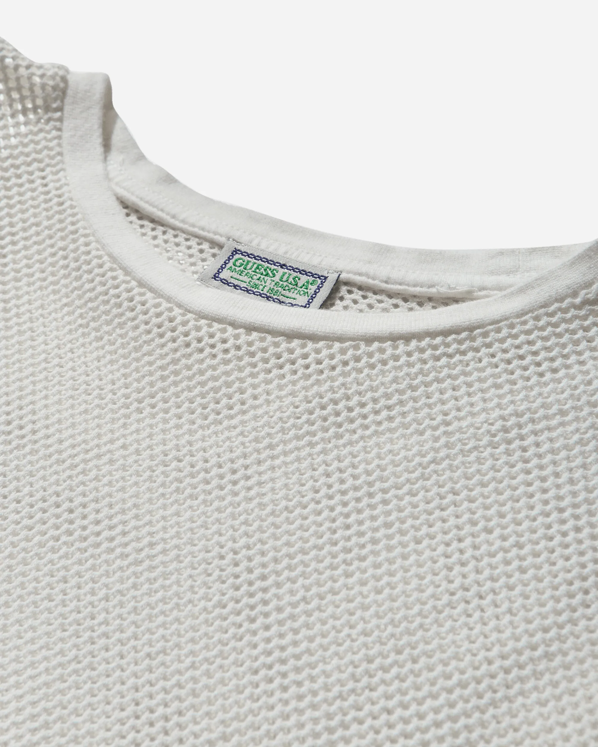 Herren Logo Mesh Langarm T-Shirt Perlenweiß