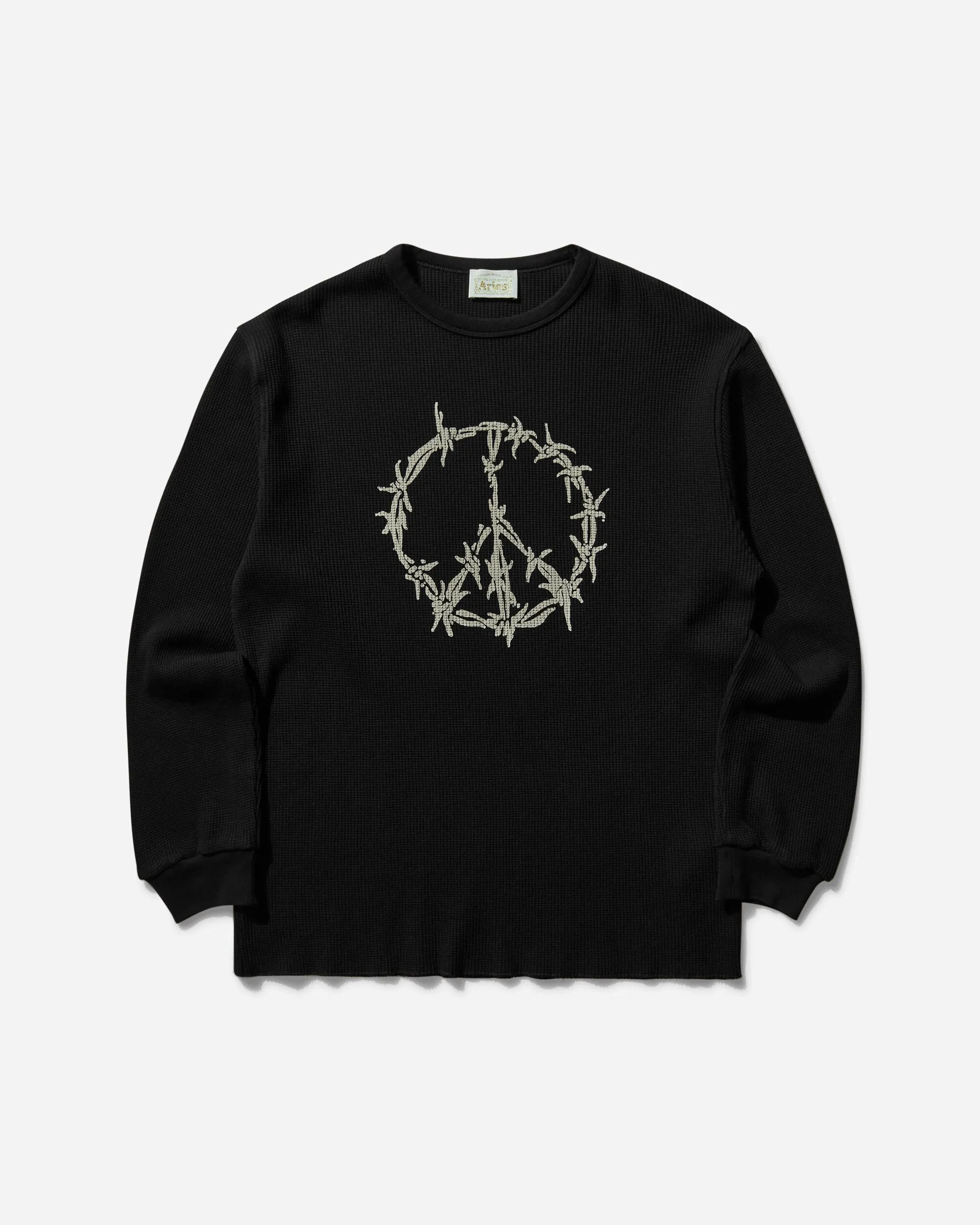 Herren Peace Press Gothic Waffle Langarm T-Shirt Schwarz