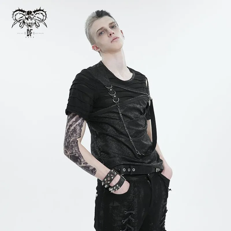 Herren-Punk T-Shirt mit Ausschnitten und Reißverschluss-Trägern
