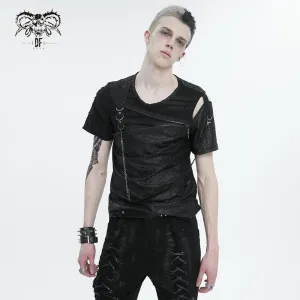 Herren-Punk T-Shirt mit Ausschnitten und Reißverschluss-Trägern