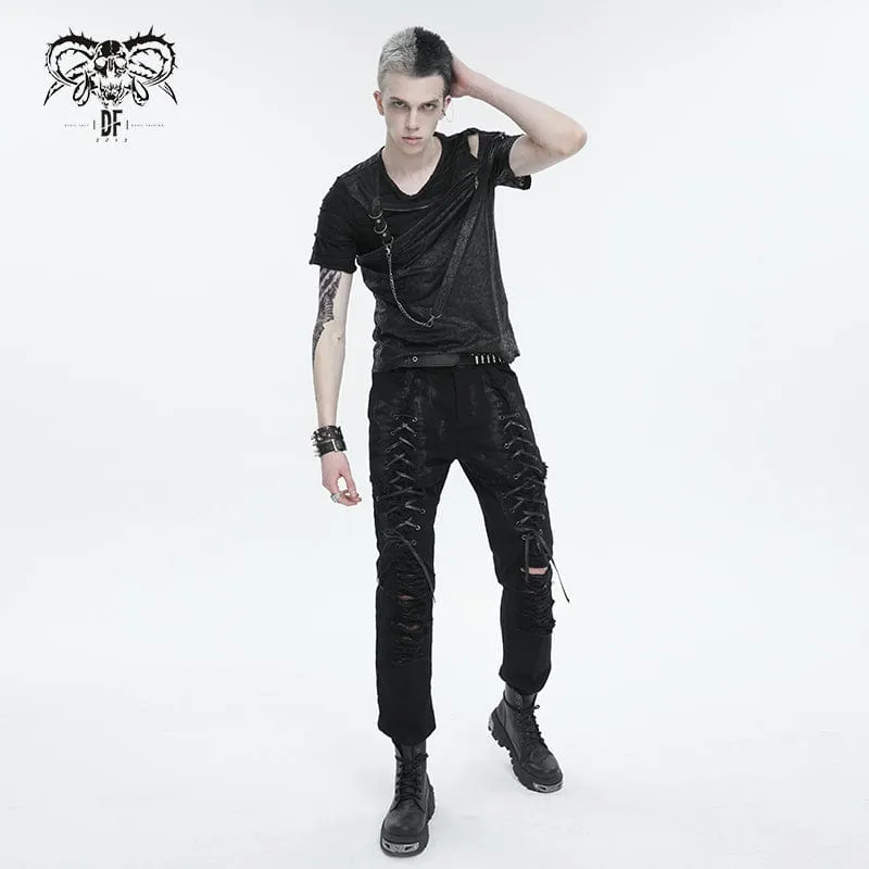 Herren-Punk T-Shirt mit Ausschnitten und Reißverschluss-Trägern