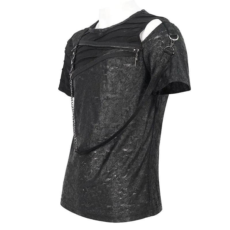 Herren-Punk T-Shirt mit Ausschnitten und Reißverschluss-Trägern