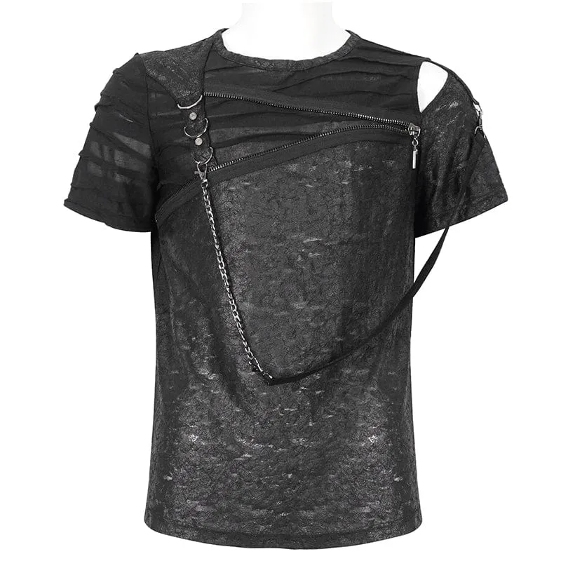 Herren-Punk T-Shirt mit Ausschnitten und Reißverschluss-Trägern