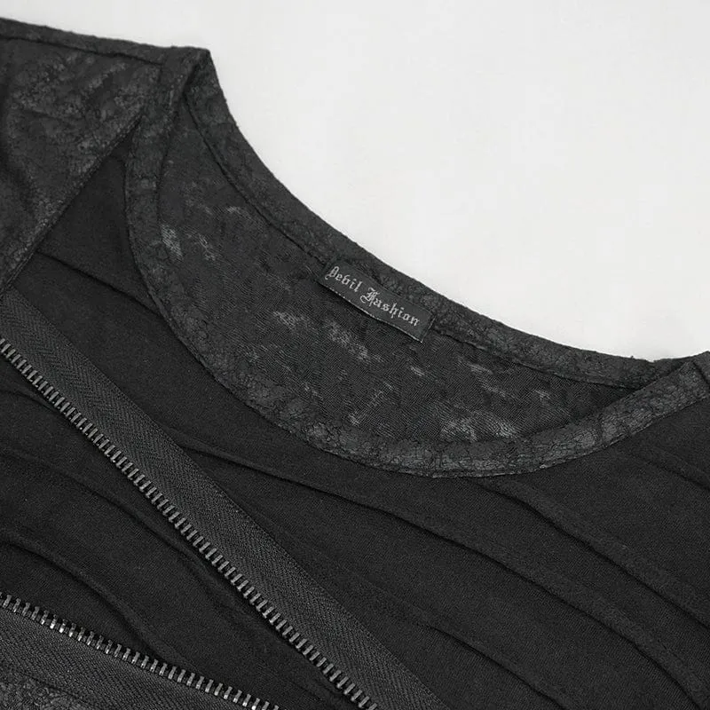 Herren-Punk T-Shirt mit Ausschnitten und Reißverschluss-Trägern