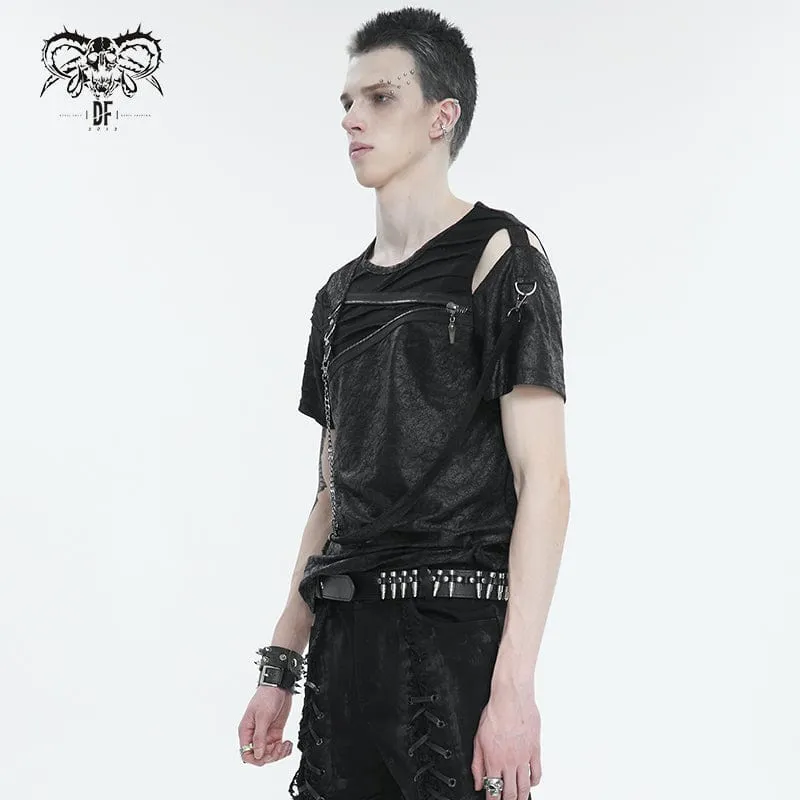 Herren-Punk T-Shirt mit Ausschnitten und Reißverschluss-Trägern