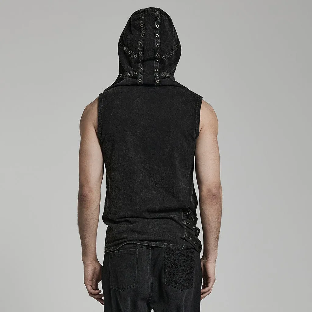 Herren Punk Unregelmäßig Zerrissenes Tanktop mit Kapuze