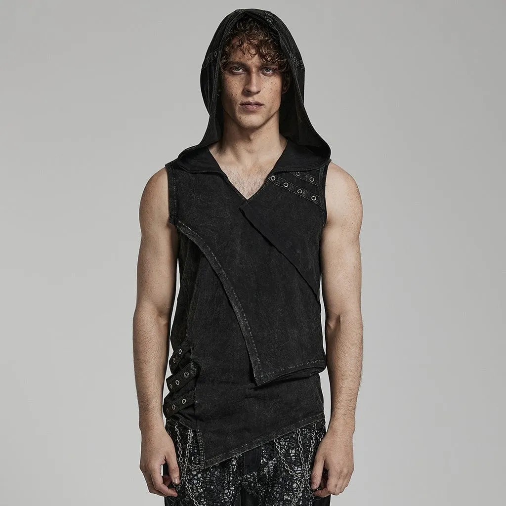 Herren Punk Unregelmäßig Zerrissenes Tanktop mit Kapuze