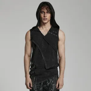 Herren Punk Unregelmäßig Zerrissenes Tanktop mit Kapuze