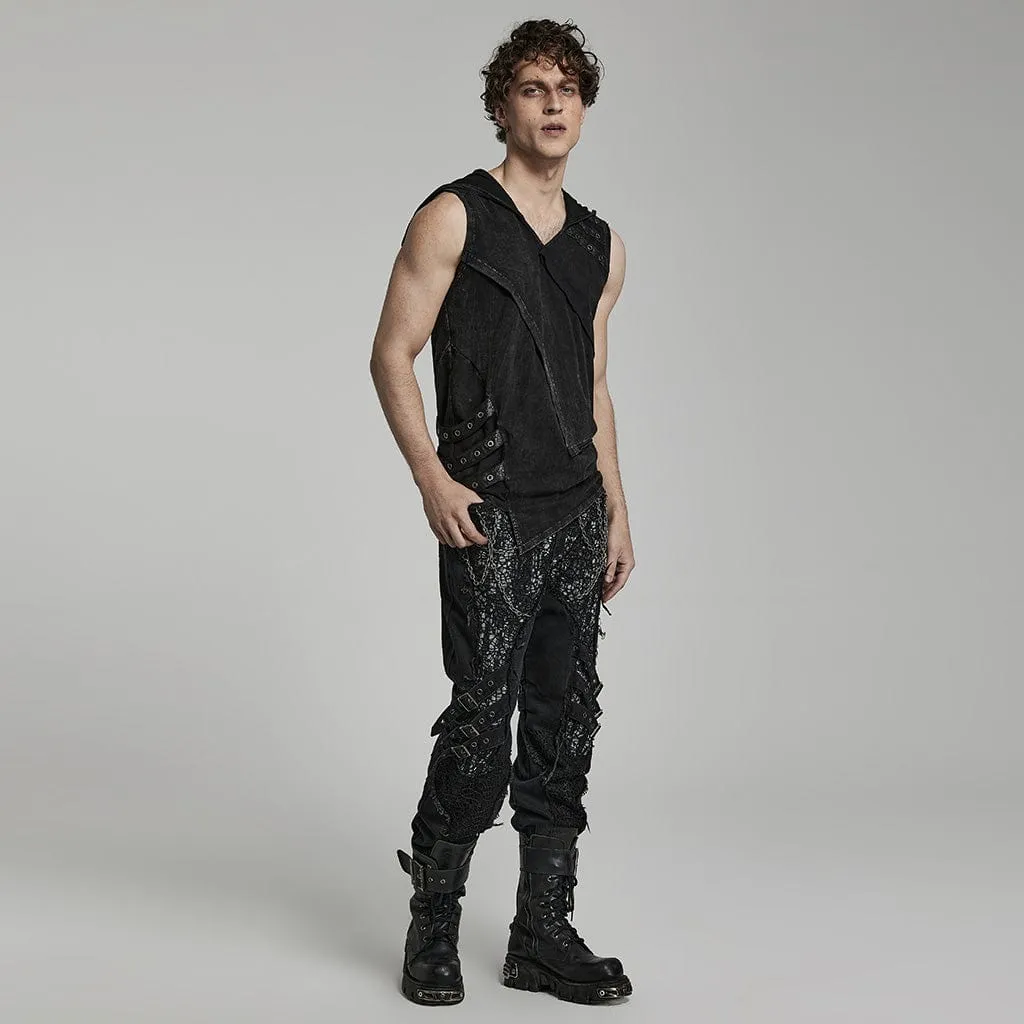 Herren Punk Unregelmäßig Zerrissenes Tanktop mit Kapuze