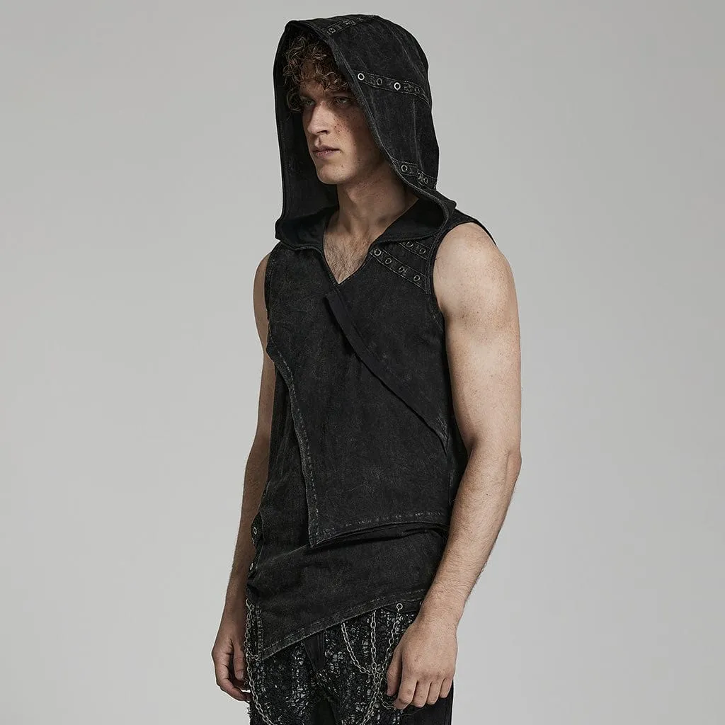 Herren Punk Unregelmäßig Zerrissenes Tanktop mit Kapuze