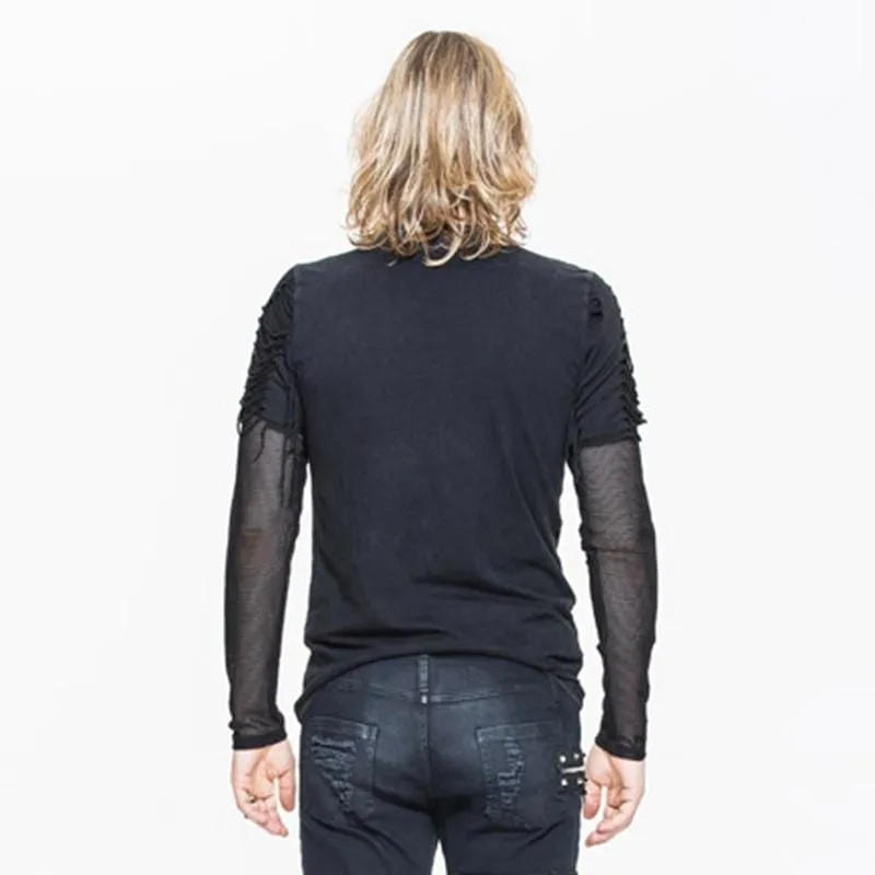 Herren Punk Mesh und Vintage Riss T-Shirt