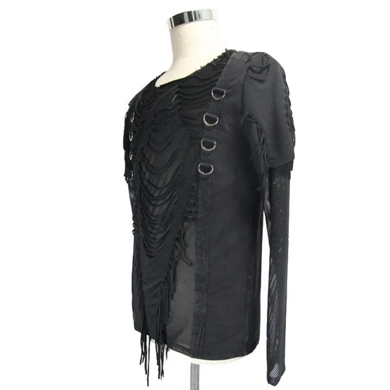 Herren Punk Mesh und Vintage Riss T-Shirt