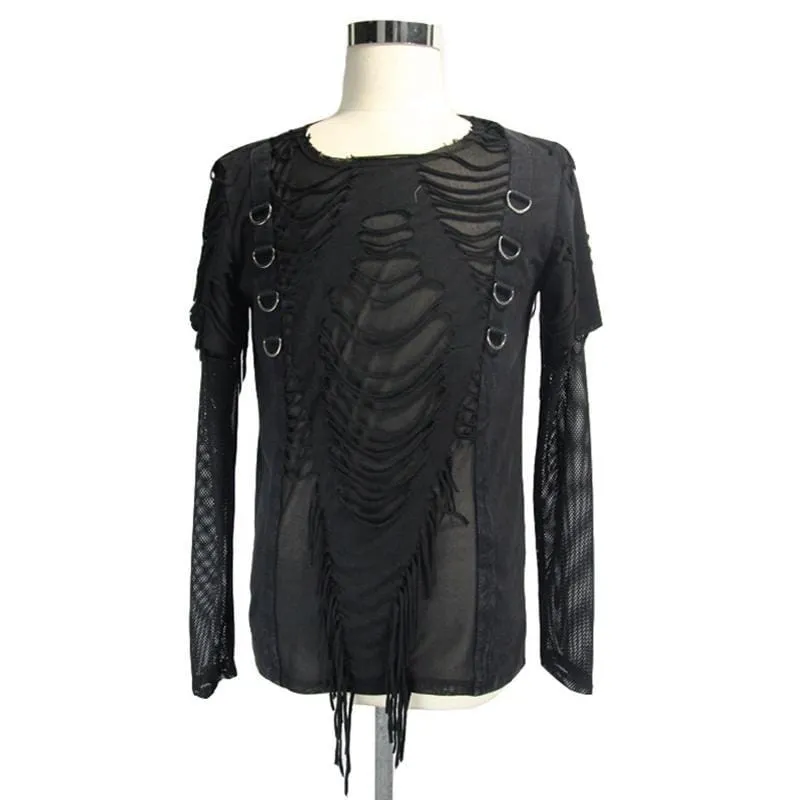 Herren Punk Mesh und Vintage Riss T-Shirt