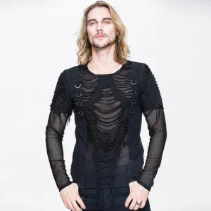 Herren Punk Mesh und Vintage Riss T-Shirt