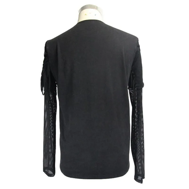 Herren Punk Mesh und Vintage Riss T-Shirt