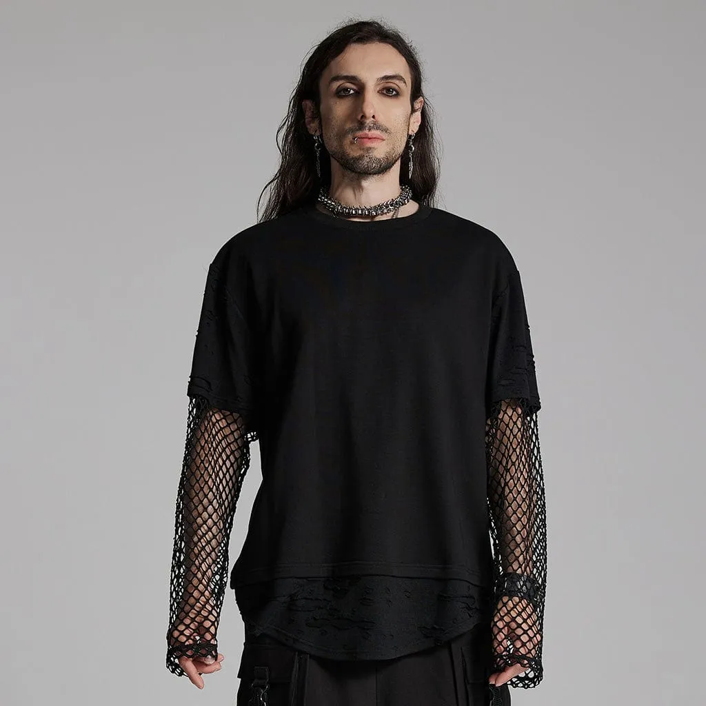 Herren Punk Mesh Zerrissenes T-Shirt