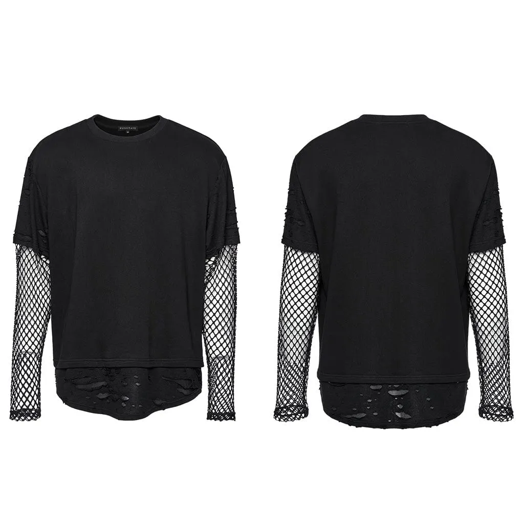 Herren Punk Mesh Zerrissenes T-Shirt