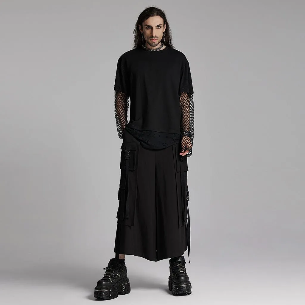 Herren Punk Mesh Zerrissenes T-Shirt