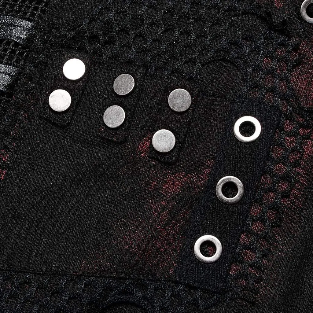 Herren Punk Mesh Splice Karo T-Shirt