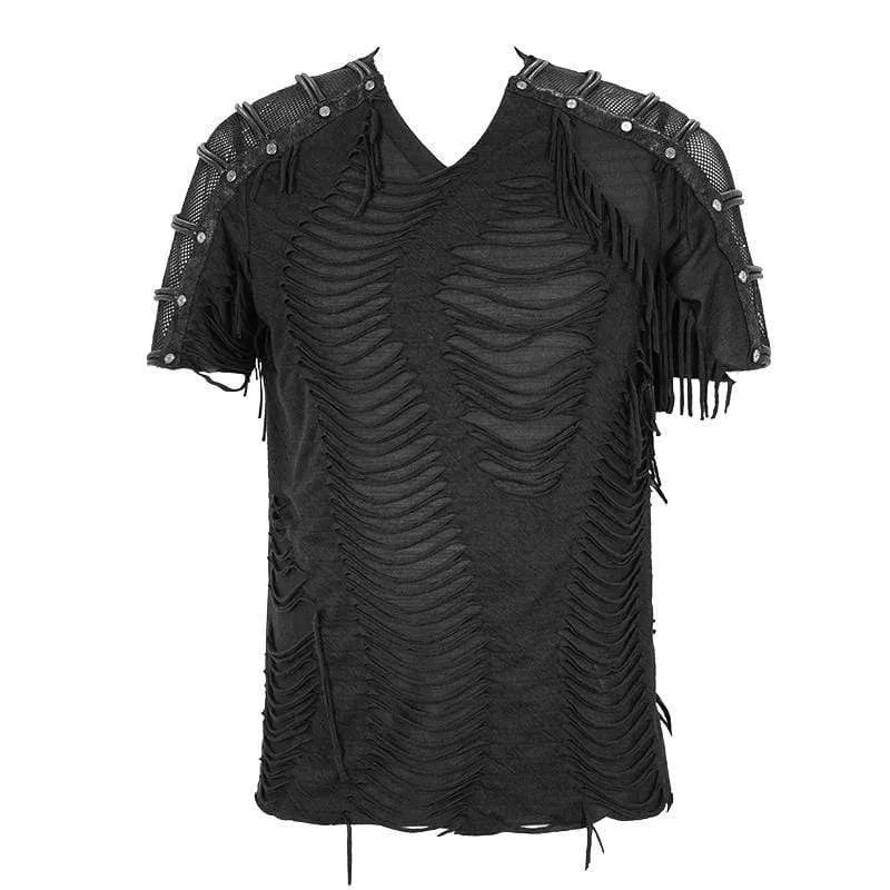 Herren-Punk-Zerrissene-Mesh-T-Shirts