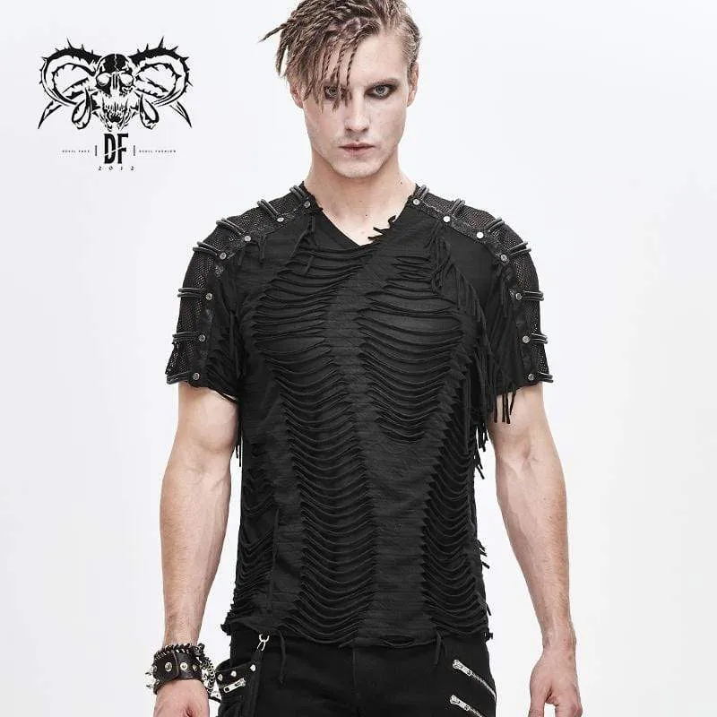 Herren-Punk-Zerrissene-Mesh-T-Shirts