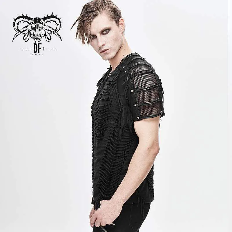 Herren-Punk-Zerrissene-Mesh-T-Shirts