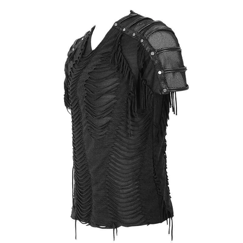 Herren-Punk-Zerrissene-Mesh-T-Shirts