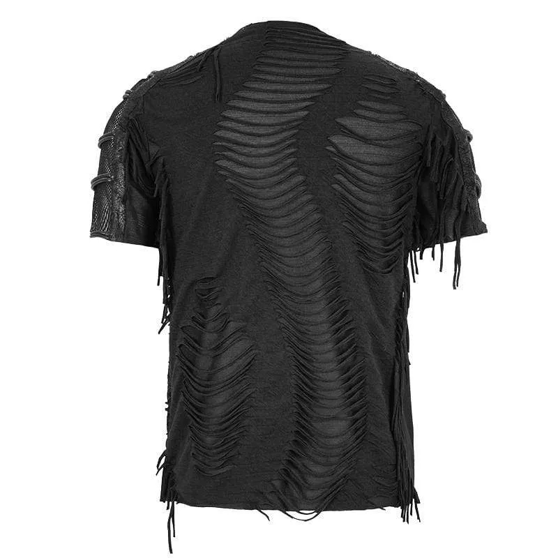 Herren-Punk-Zerrissene-Mesh-T-Shirts