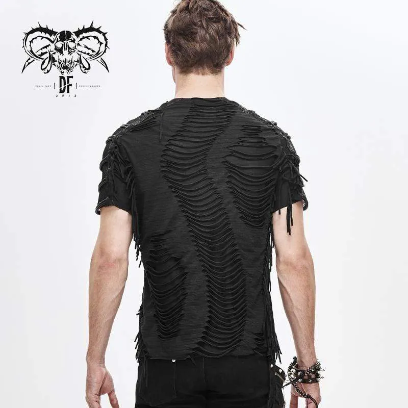 Herren-Punk-Zerrissene-Mesh-T-Shirts