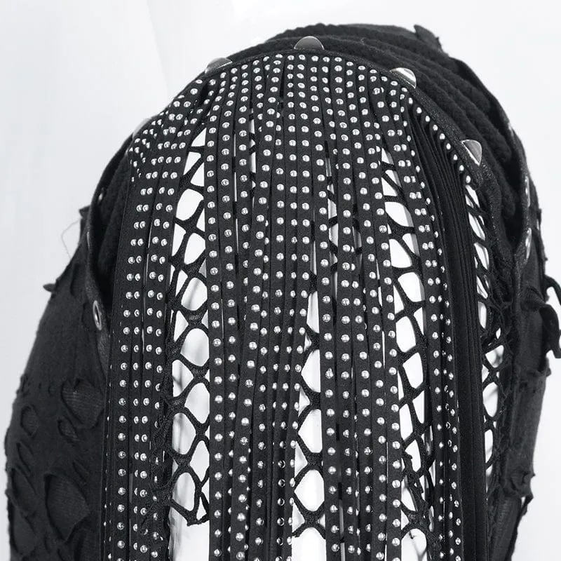 Herren Punk Zerrissen Quasten Mesh Splice T-Shirt