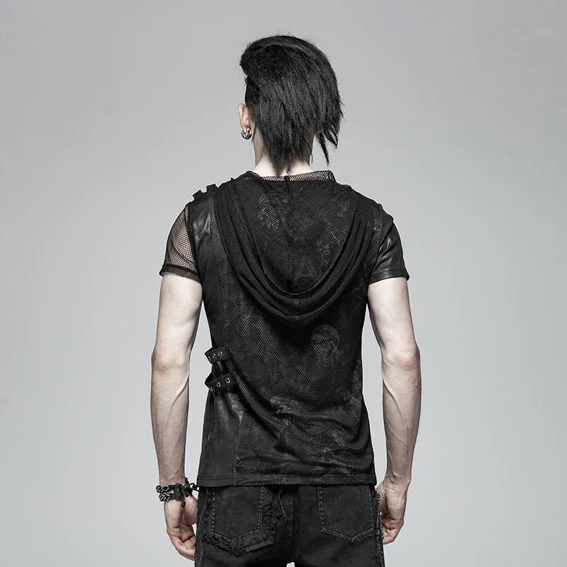 Herren Punk Totenkopf Mesh Kapuzen T-Shirts