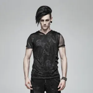 Herren Punk Totenkopf Mesh Kapuzen T-Shirts