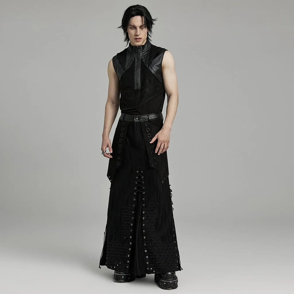 Herren Punk Stehkragen Kunstleder Splice Tanktop mit Kapuze