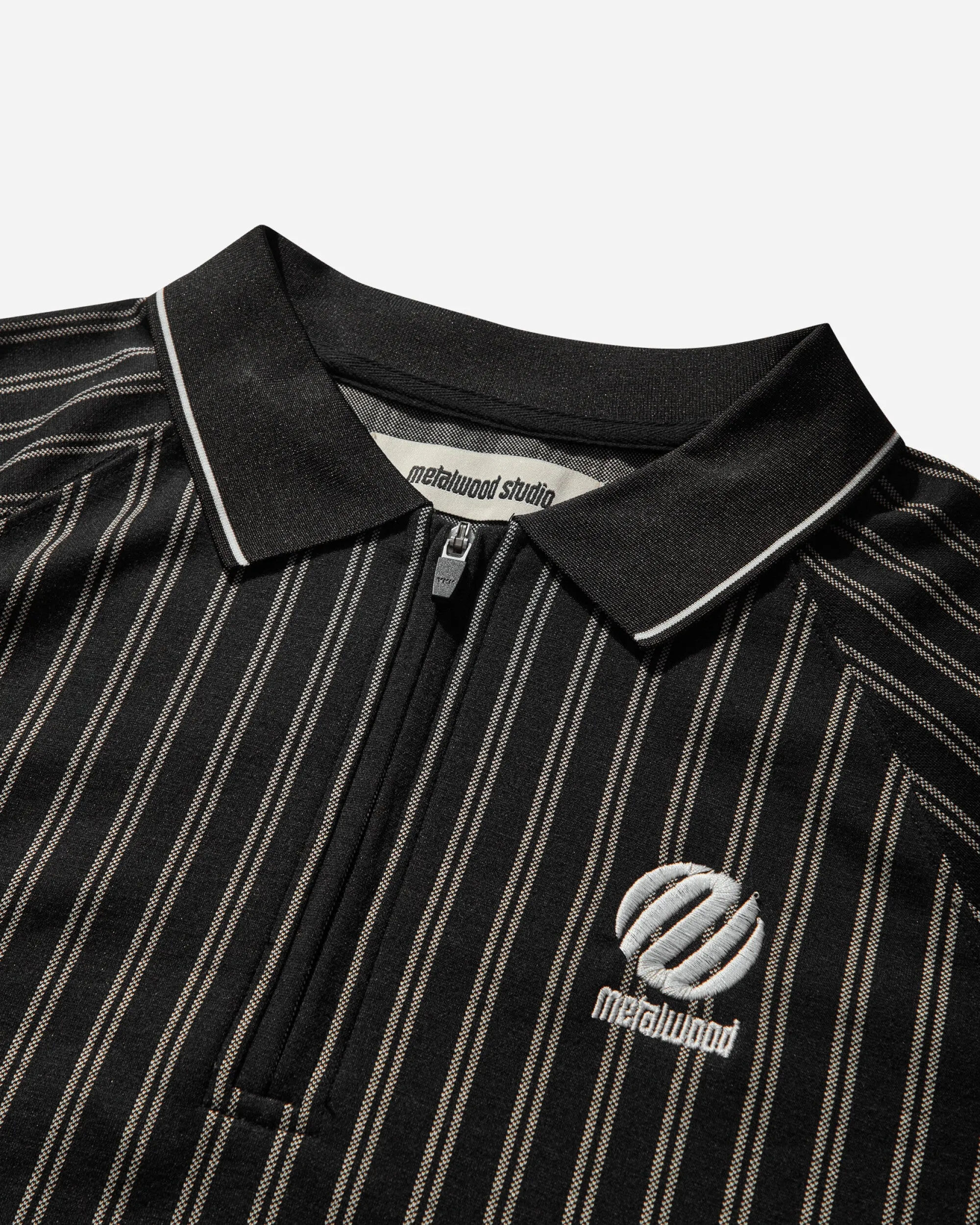 Herren Rippen-Langarm-Polo Schwarz