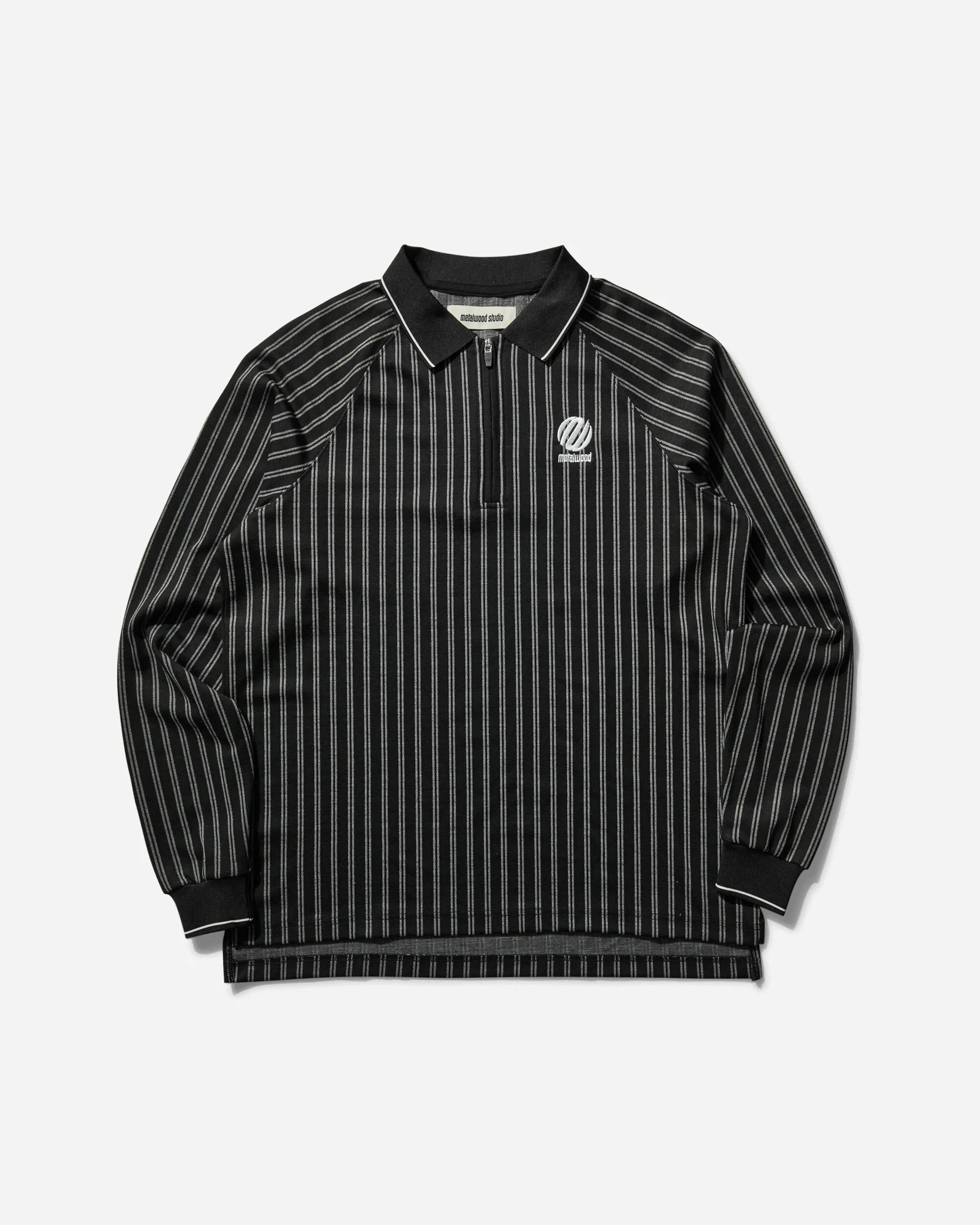 Herren Rippen-Langarm-Polo Schwarz